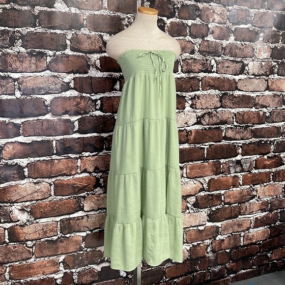 Love Tree Dress Womens Large Green NWT Cute Panel Strapless Maxi Smocked Boho - Picture 8 of 17
